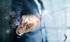 Representação conceitual da inteligência artificial integrada ao cotidiano, mostrando tecnologia aplicada a comunicação digital, serviços online e análise de dados em atividades rotineiras da sociedade.