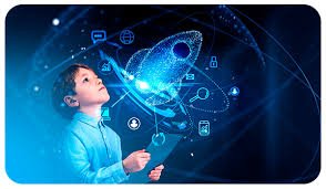 Representação conceitual do uso da tecnologia na educação, destacando plataformas digitais, acesso remoto a conteúdos educacionais e ampliação das oportunidades de aprendizado em diferentes contextos sociais.