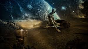 Ilustração genérica sobre a exploração espacial e a análise científica de planetas e luas como parte dos estudos sobre a possibilidade de vida extraterrestre.