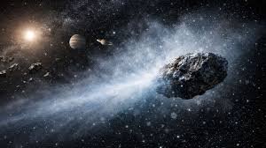 Texto alternativo: Descrição geral do cometa interestelar 3I/ATLAS e sua atividade de liberação de vapor de água a grandes distâncias solares.