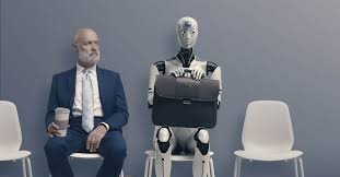 Representação conceitual da relação entre trabalhadores e sistemas de IA, destacando transformação digital, produtividade e requalificação profissional no ambiente corporativo.