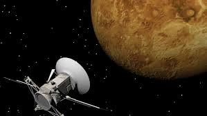 Representação conceitual dos movimentos de rotação e translação de Vênus, destacando a diferença entre duração do dia e do ano no planeta.